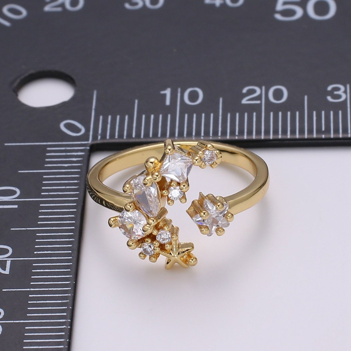 24k Gold Filled One Size Fits All Adjustable Moon Ring With Micro CZ Stones For Jewelry Making Supplies Celestial Jewelry R328 - DLUXCA