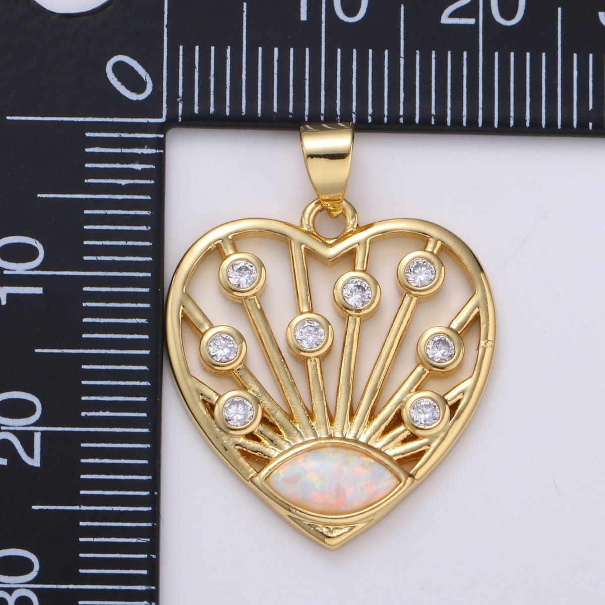 24K Gold Filled Opal CZ Heart Pendant Micro Pave Cubic Love Charm J-243 - DLUXCA