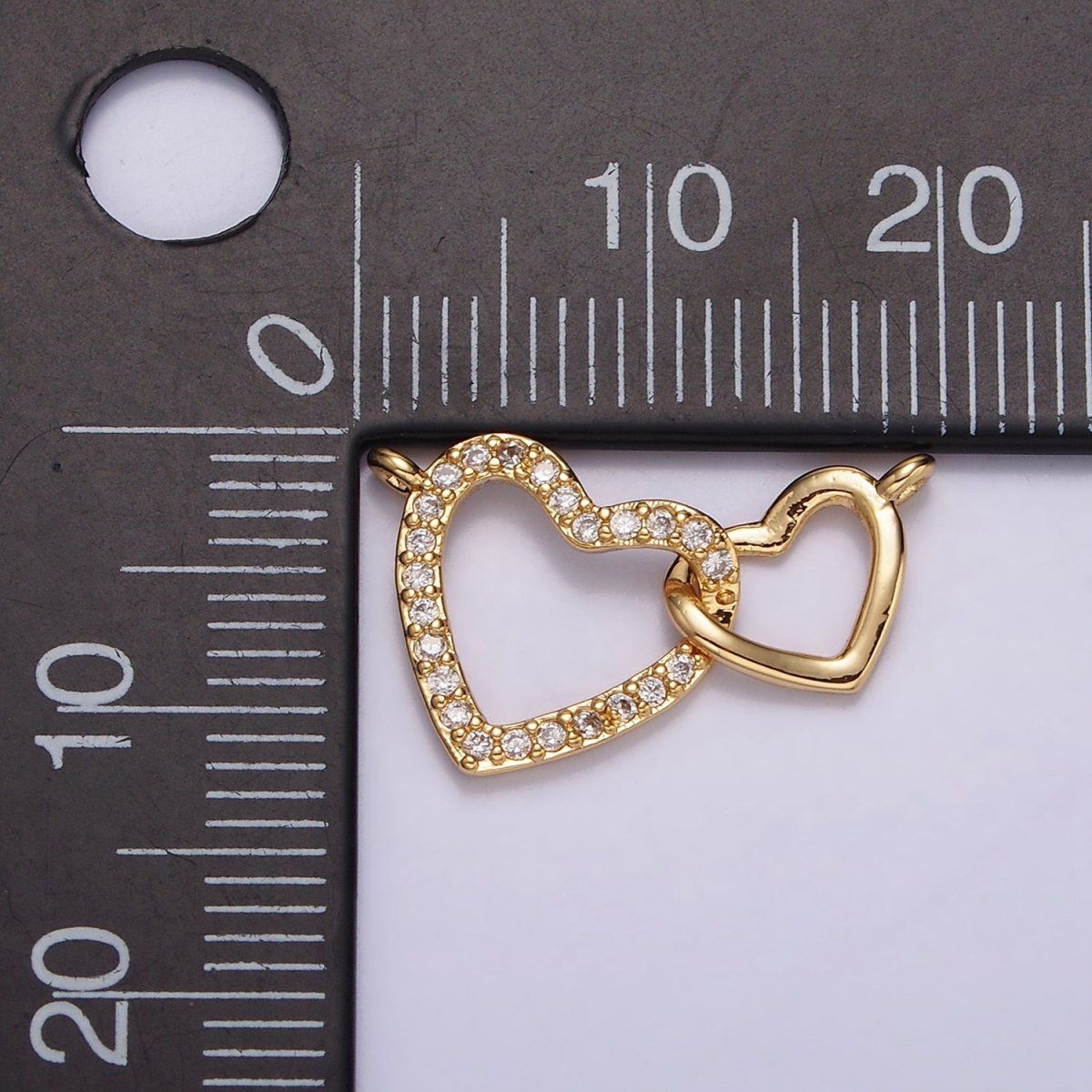 24K Gold Filled Open Double Heart Micro Paved CZ Connector | Y-758 - DLUXCA
