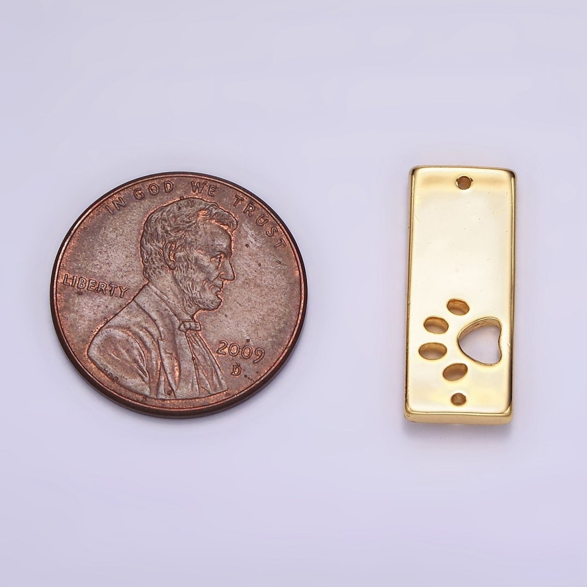 24K Gold Filled Open Pawprint Pet Animal 8mm Rectangular Tag Connector | G806 - DLUXCA
