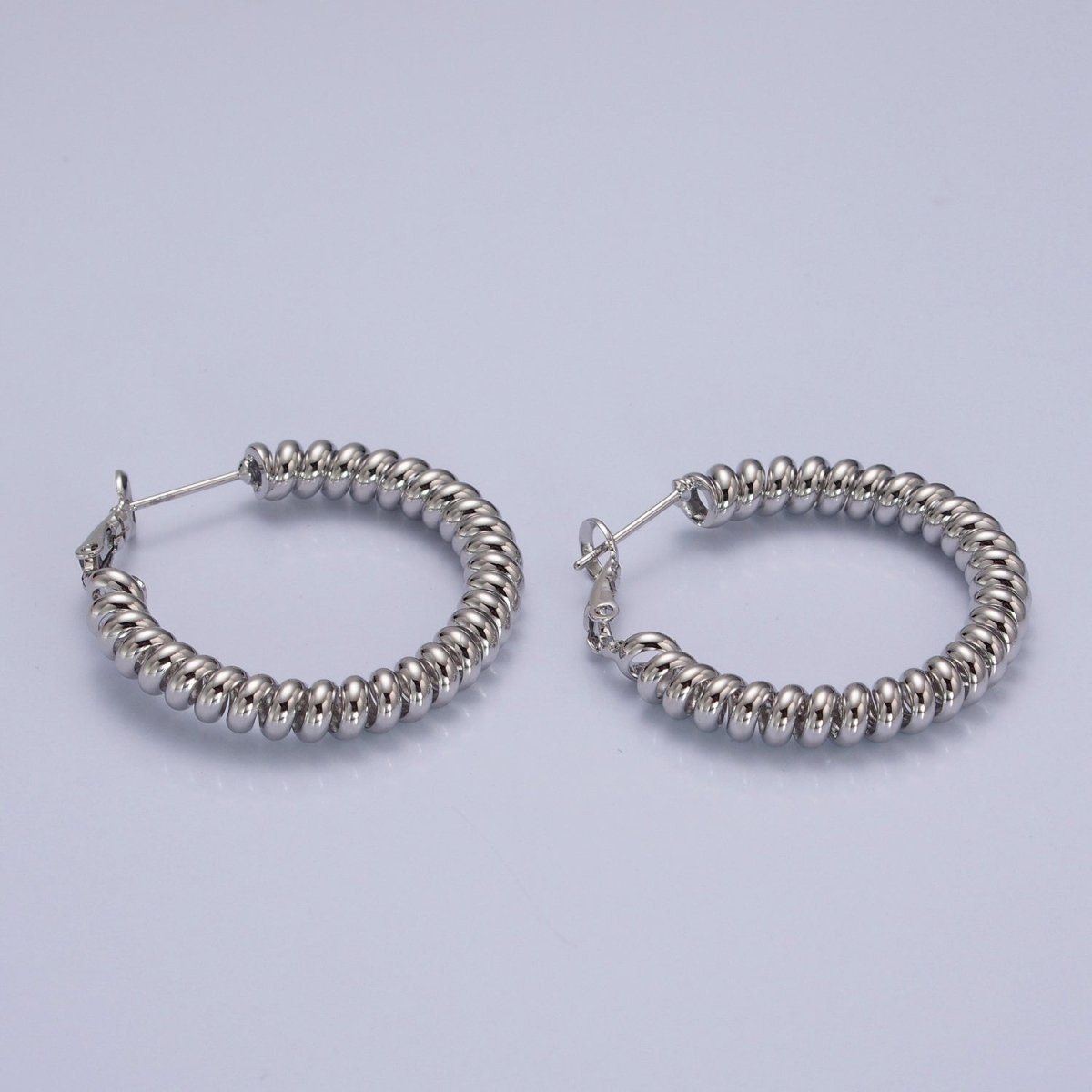24K Gold Filled Open Spiral Cord Lever Back Hoop Earrings in Gold / Silver P-302 P-303 - DLUXCA