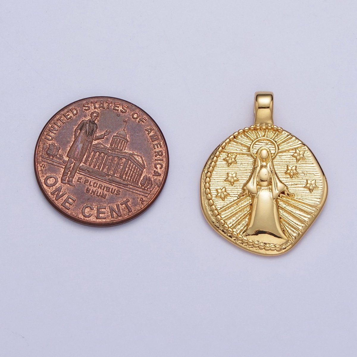 24K Gold Filled Our Lady Guadalupe on Starry Night, Religious Virgin Mary Round Pendant For Necklace Making | X-488 - DLUXCA