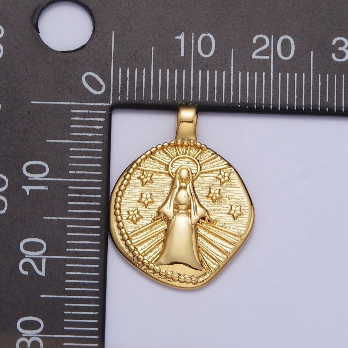 24K Gold Filled Our Lady Guadalupe on Starry Night, Religious Virgin Mary Round Pendant For Necklace Making | X-488 - DLUXCA