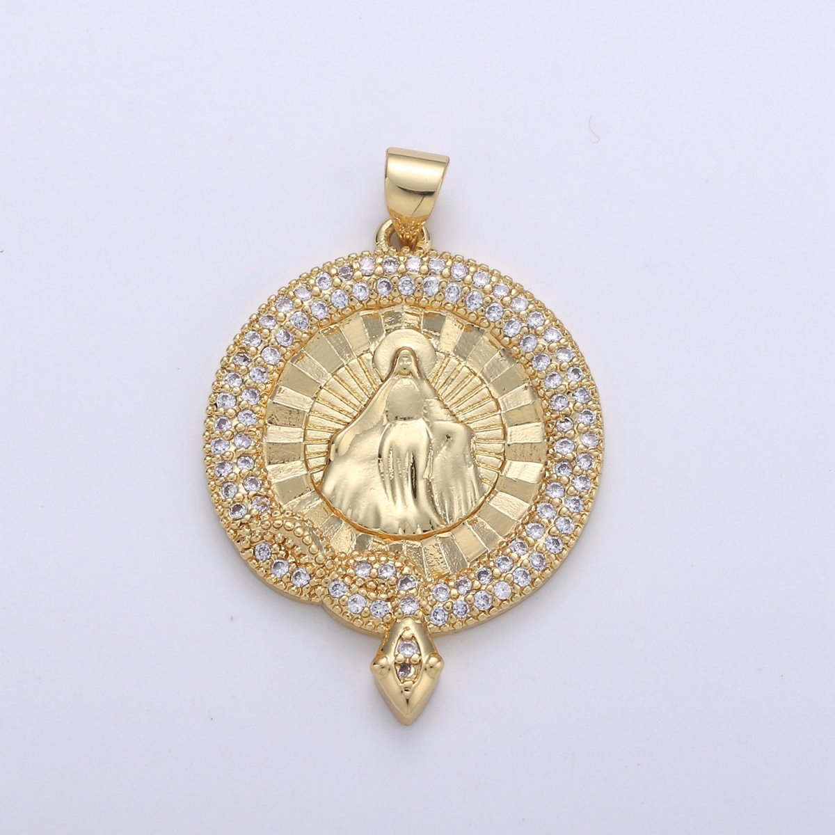 24K Gold Filled Our Lady of Guadalupe Virgin Mary Round Circle Delicate Micro Pve Charm Necklace for Religious Jewelry Pendant I-645 - DLUXCA