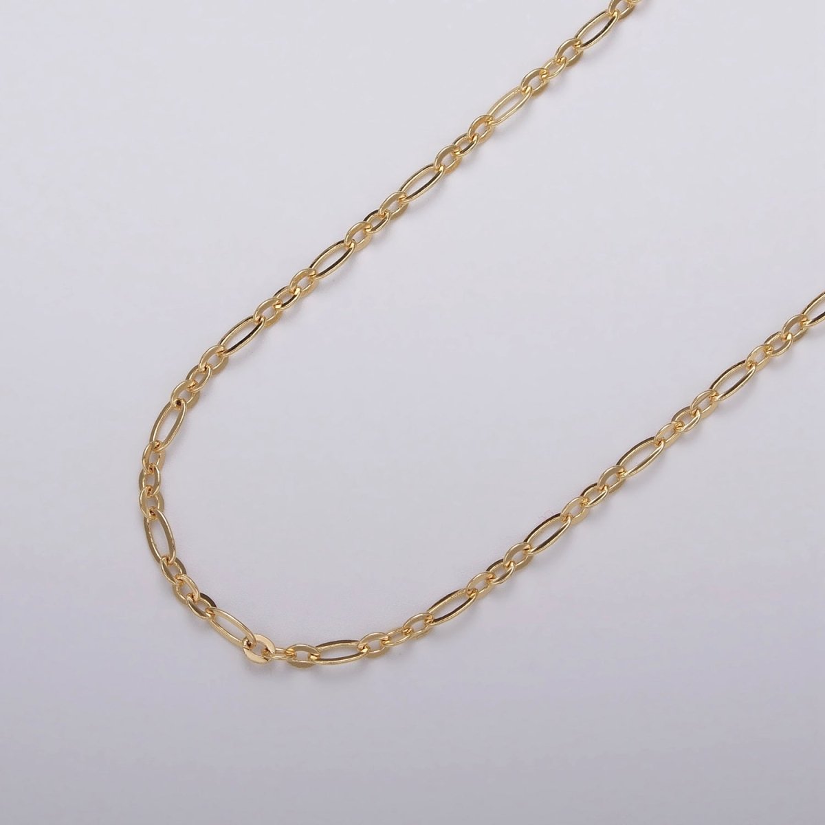 24K Gold Filled Oval Cable Link Figaro Long and Short Fancy Unfinished Chain By Yard in Gold & Silver | ROLL-1057, ROLL-1083 - DLUXCA