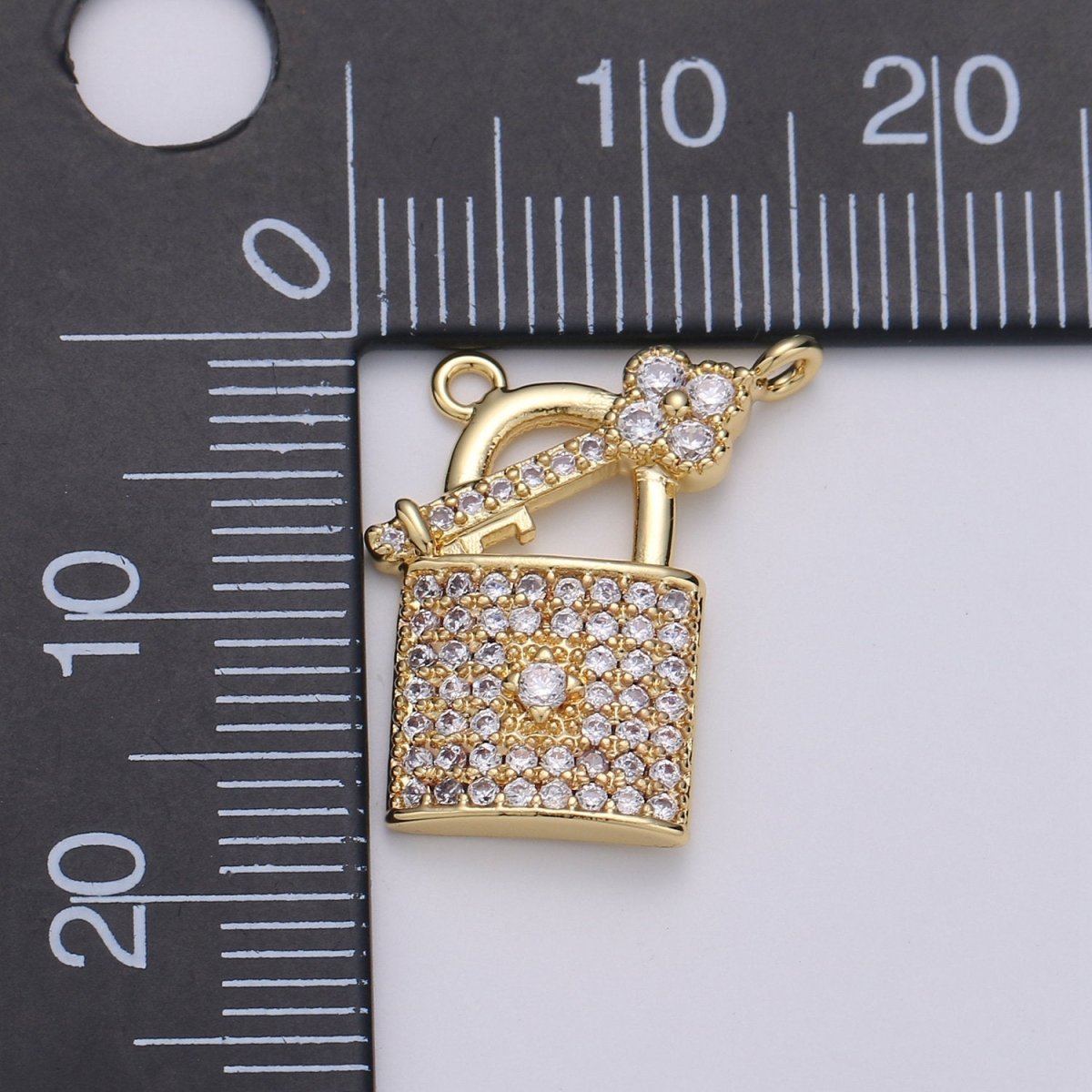24k Gold Filled Padlock and Key CZ Micro Pave Charm Pendant Lock and Key Charm Necklace for Statement Necklace Component D-617 - DLUXCA