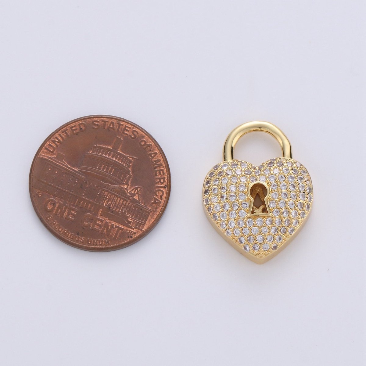 24k Gold Filled Padlock Charm Gold CZ Micro Pave Charm Pendant Heart Lock Charm Necklace for Statement Necklace Component D-618 - DLUXCA