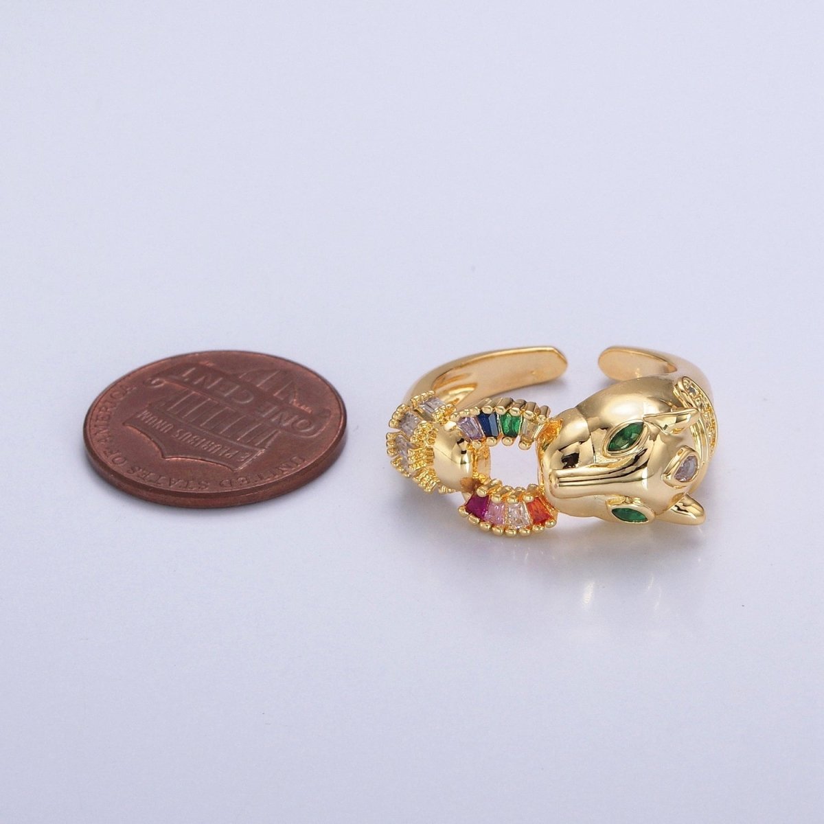 24K Gold Filled Panther Ring with Multicolor Cubic Zirconia O-791 - DLUXCA