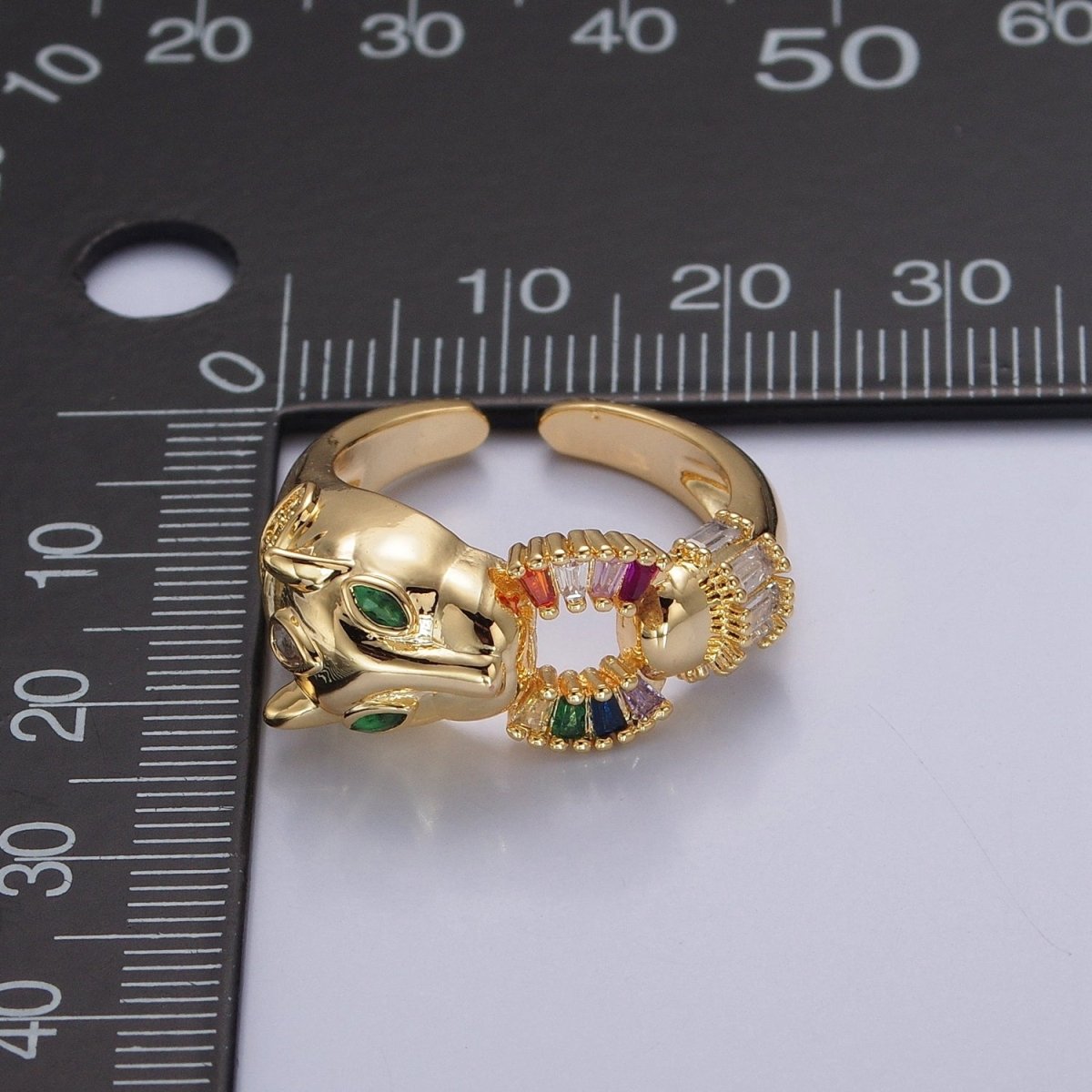 24K Gold Filled Panther Ring with Multicolor Cubic Zirconia O-791 - DLUXCA