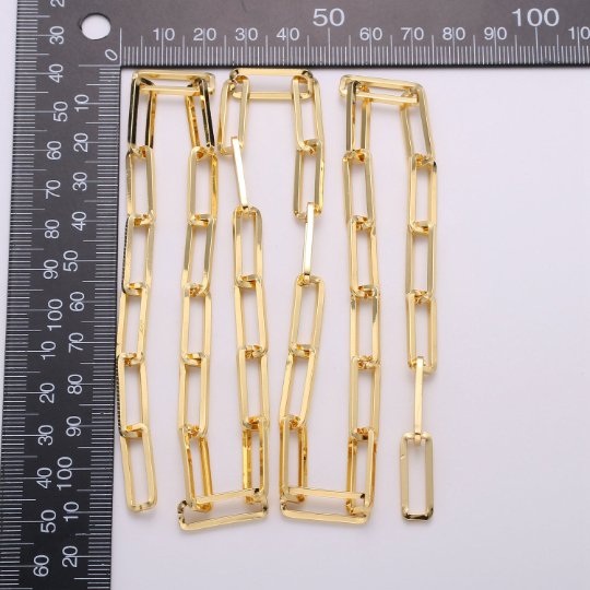 24K Gold Filled PAPER CLIP Chain By The Yard, 7X20mm Unfinished Chain For Necklace, Bracelet Component | ROLL-292 Clearance Pricing - DLUXCA