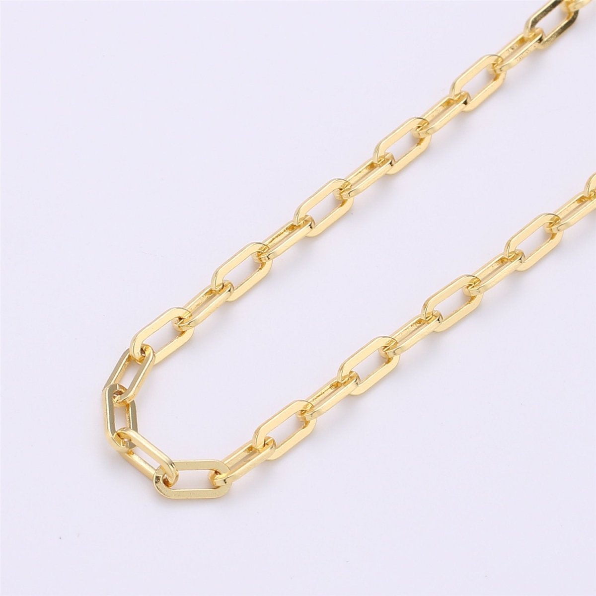 24K Gold Filled PAPER CLIP Chain, Elongated Rectangle Oval Chain, 3mm x 7mm Chain by Yard, Unfinished Chain for DIY Jewelry Supply | ROLL-121, ROLL-122, ROLL-123, ROLL-124 Clearance Pricing - DLUXCA