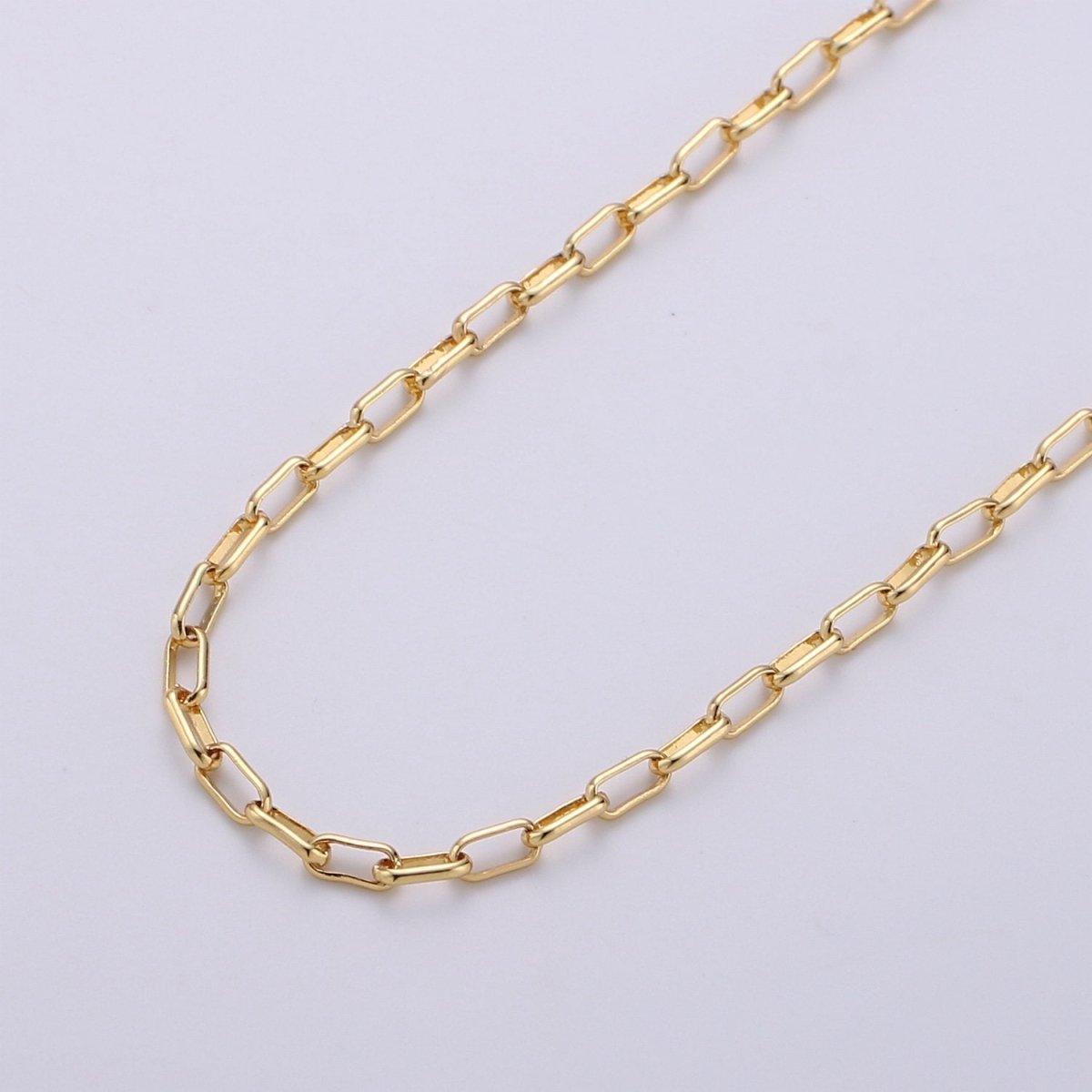 24K Gold Filled Paper Clip Chain, Elongated Rectangle Oval Paper Clip Chain, 3mm Chain By Yard, Unfinished Chain For DIY, Jewelry Supply Component | ROLL-228 Clearance Pricing - DLUXCA