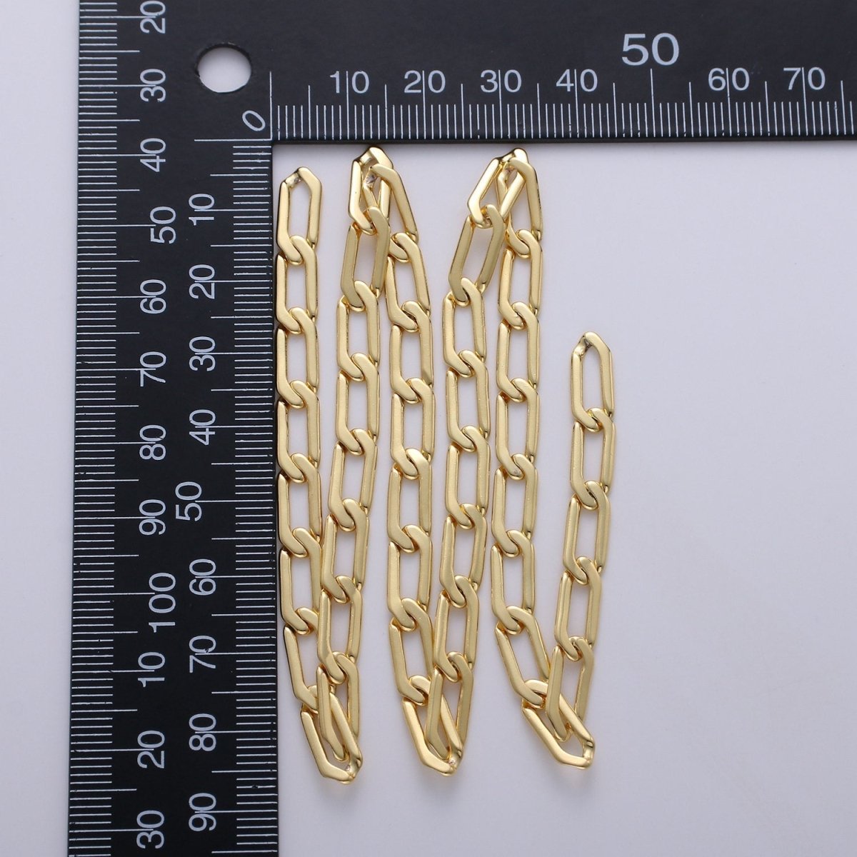 24K Gold Filled Paper Clip Curb Chain Necklace 1 yard 12x4mm, Paper Clip Gold Chain, Long Link unfinished | ROLL-238 - DLUXCA