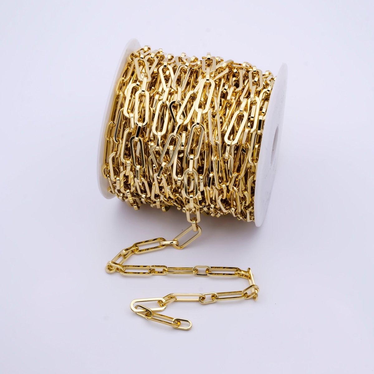 24K Gold Filled PaperClip Chain 20mmx7.5mm Elongated Unfinished Chain Wholesale by Yard | ROLL-828 Clearance Pricing - DLUXCA