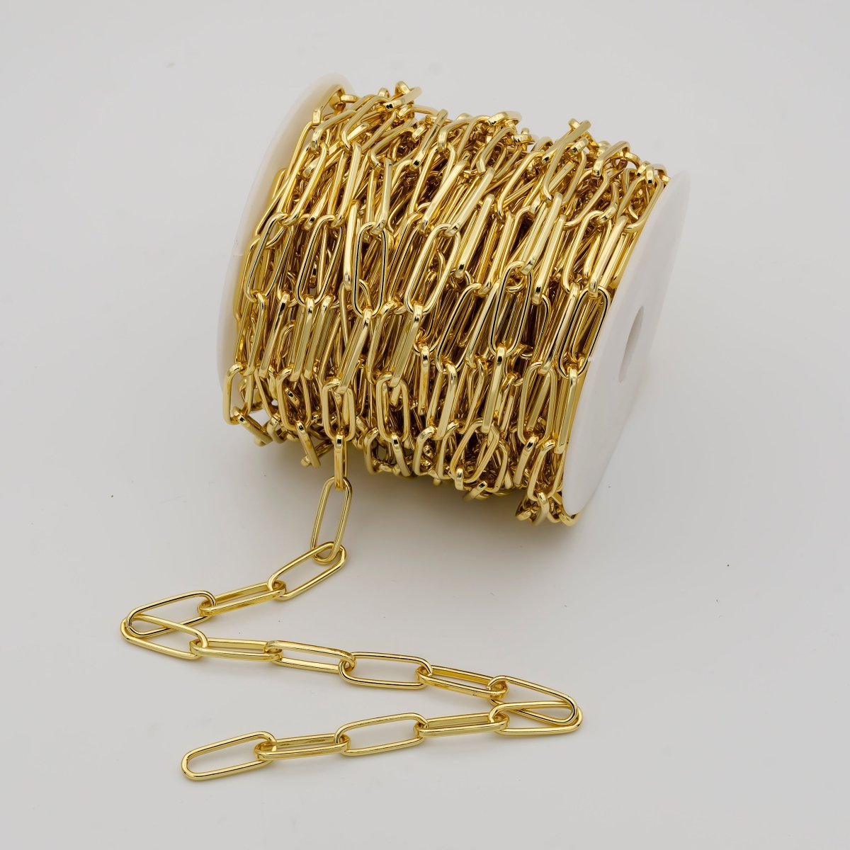 24K Gold Filled PAPERCLIP Chain by Yard, 21X7.5mm Wholesale Unfinished Chain For Jewelry Supply Component | ROLL-628 Clearance Pricing - DLUXCA