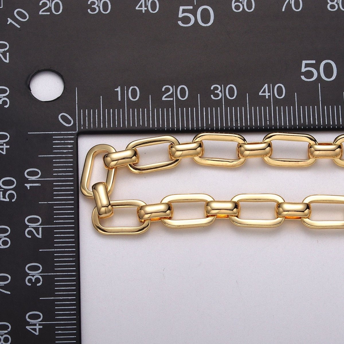 24k Gold Filled PaperClip Wide Link Unfinished 7mm Chain by Yard in Gold & Silver | ROLL-1109 ROLL-1198 Clearance Pricing - DLUXCA