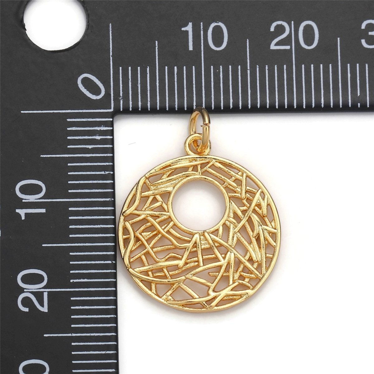 24k Gold Filled Patterned Geometric Circle Charm, Branch Paisley Pendant Charm, Gold Filled Charm, For DIY Jewelry, Gold Color D-058 - DLUXCA