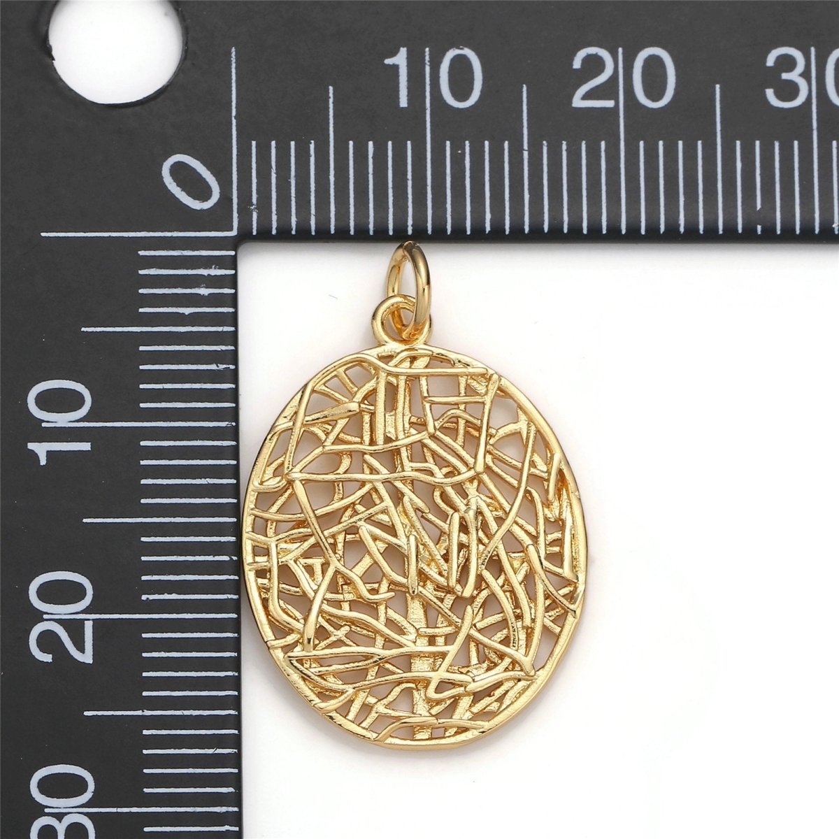 24k Gold Filled Patterned Oval Charm, Branch Paisley Pendant Charm, Gold Filled Charm, For DIY Jewelry, Gold Color D-057 - DLUXCA