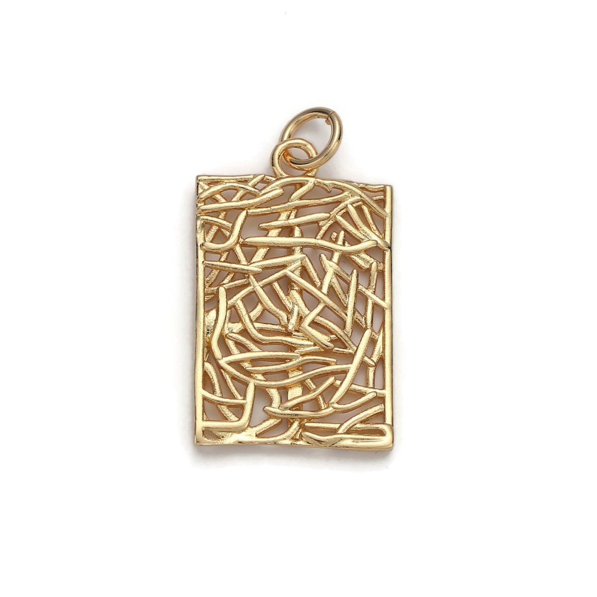 24k Gold Filled Patterned Rectangle Charm, Branch Paisley Pendant Charm, Gold Filled Charm, For DIY Jewelry, Gold Color D-055 - DLUXCA