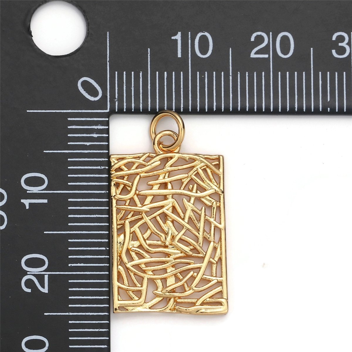 24k Gold Filled Patterned Rectangle Charm, Branch Paisley Pendant Charm, Gold Filled Charm, For DIY Jewelry, Gold Color D-055 - DLUXCA