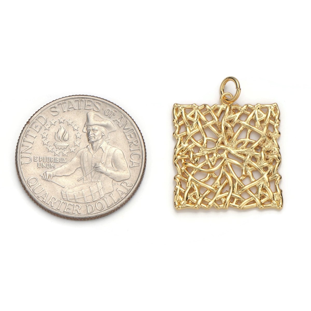 24k Gold Filled Patterned Square Charm, Branch Paisley Pendant Charm, Gold Filled Charm, For DIY Jewelry, Gold Color D-054 - DLUXCA
