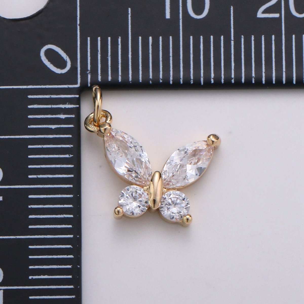 24k Gold Filled Pear Cut CZ Butterfly Charm, Cubic Zirconia Mariposa Pendant Charm, Dainty Gold Filled Charm, For DIY Jewelry D-384 D-775 - DLUXCA