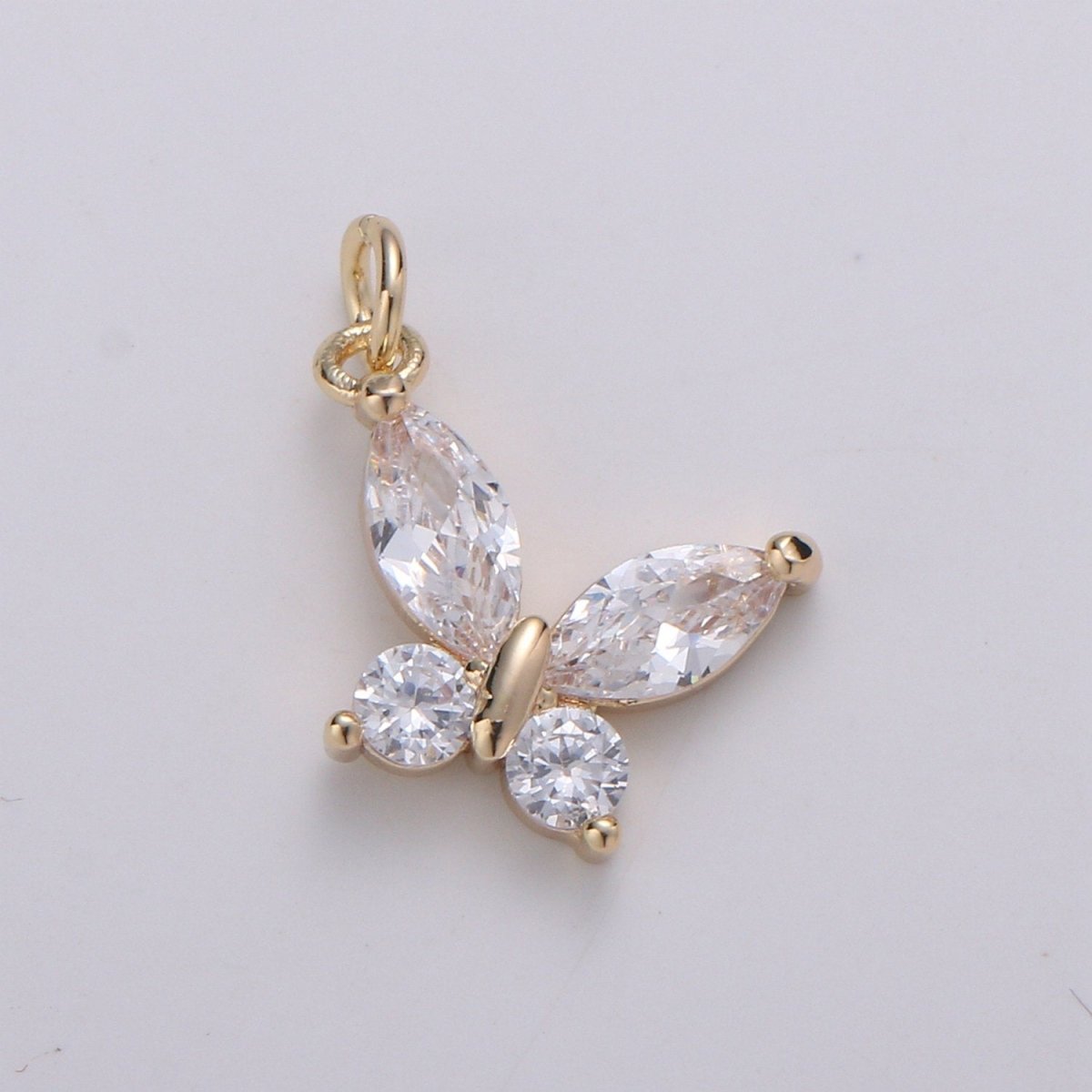 24k Gold Filled Pear Cut CZ Butterfly Charm, Cubic Zirconia Mariposa Pendant Charm, Dainty Gold Filled Charm, For DIY Jewelry D-384 D-775 - DLUXCA