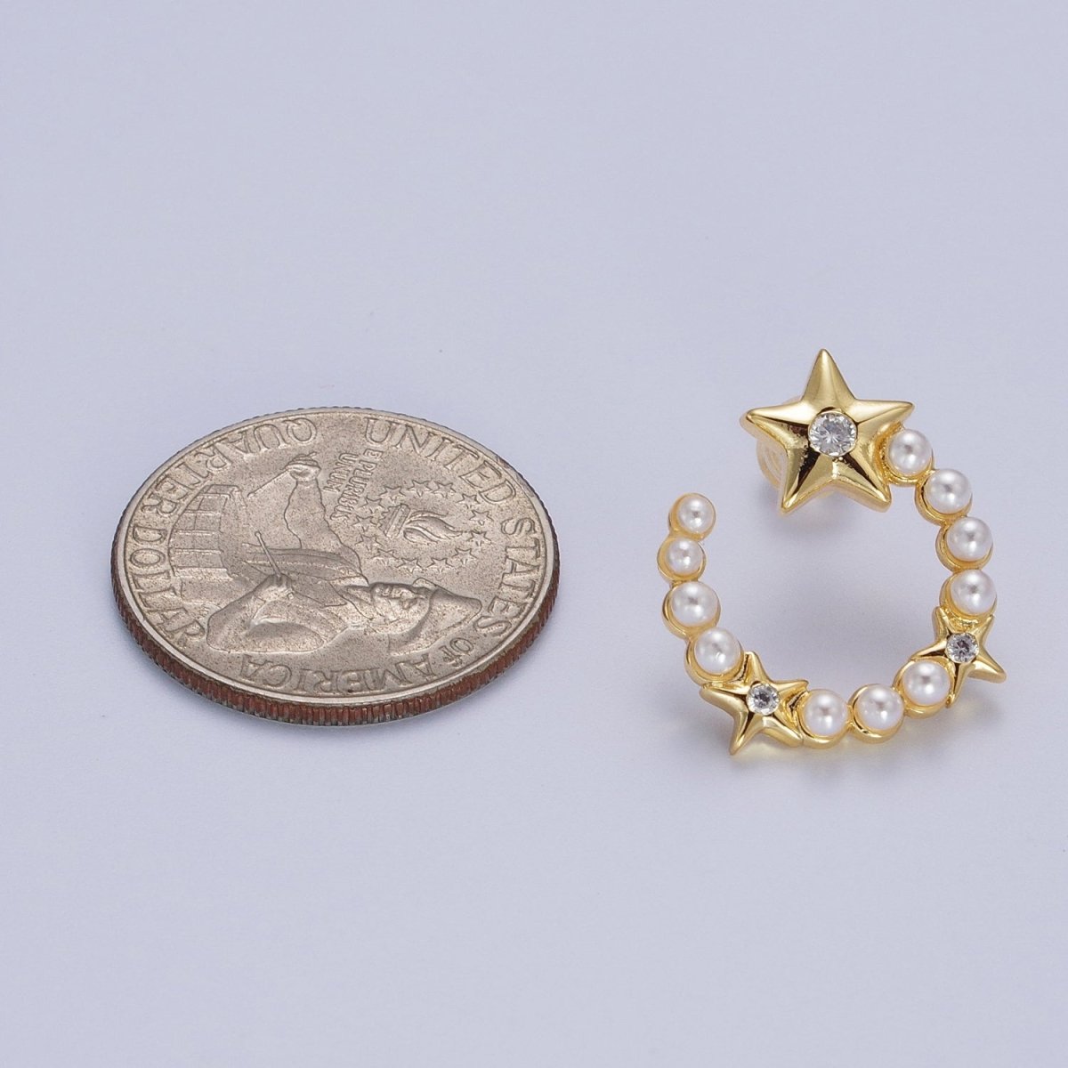 24K Gold Filled Pearl Crescent Moon Stars CZ Celestial Circular Stud Earrings | Y229 - DLUXCA