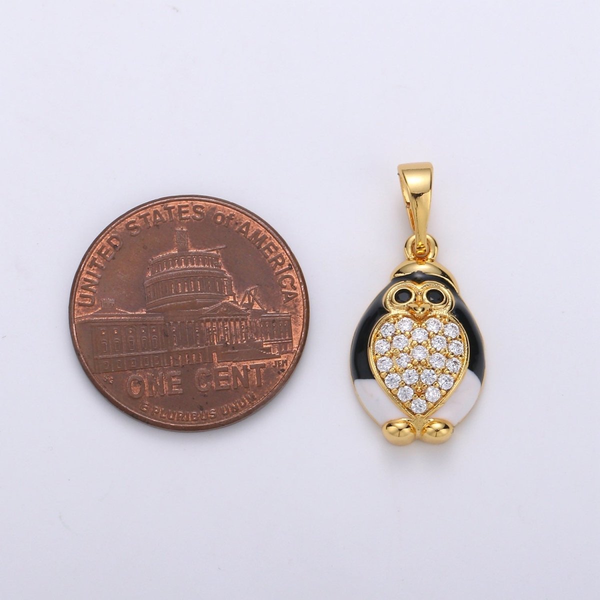 24K Gold Filled Penguin Charm Pendant Enamel Animal Charm Gold Penguin Pendant | Winter Wonderland Artic Snow Charm Jewelry J-074 - DLUXCA