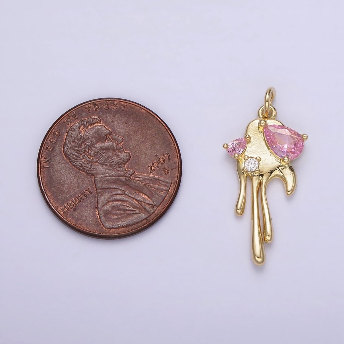 24K Gold Filled Pink CZ Teardrop Molten Drip Charm | AG362 - DLUXCA