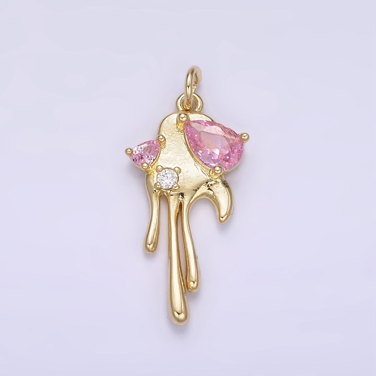 24K Gold Filled Pink CZ Teardrop Molten Drip Charm | AG362 - DLUXCA