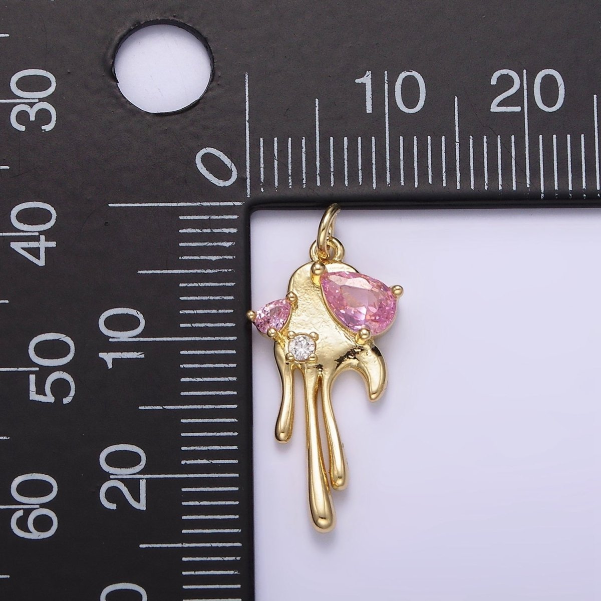 24K Gold Filled Pink CZ Teardrop Molten Drip Charm | AG362 - DLUXCA