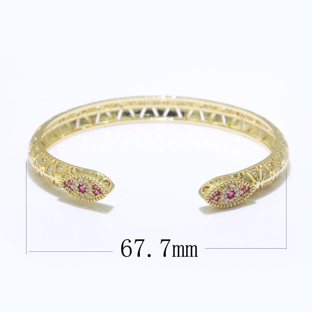 24K Gold Filled Pink Evil Eye Hamsa Bracelet Open Hamsa Hand Bracelet Open Bangle Luxury Cuff Bangle | WA-143 Clearance Pricing - DLUXCA