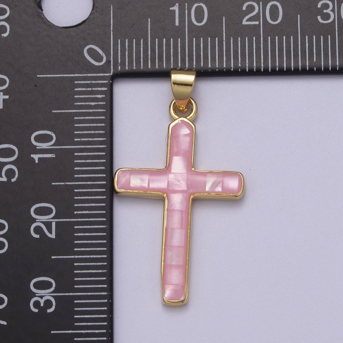 24K Gold Filled Pink / Green / Blue Opal Shell Religious Minimalist Cross Pendant H-745 H-747 H-763 - DLUXCA