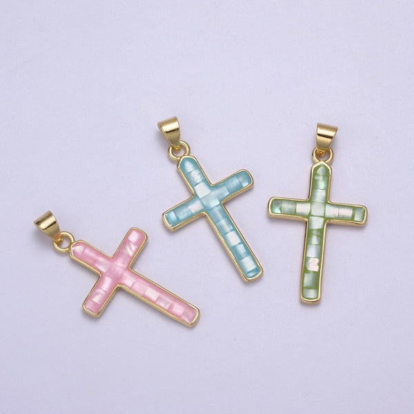 24K Gold Filled Pink / Green / Blue Opal Shell Religious
