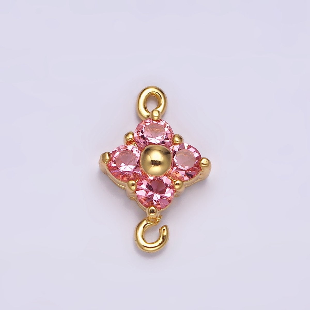 24K Gold Filled Pink, Green CZ Quatrefoil Clover Connector | G808 G809 - DLUXCA