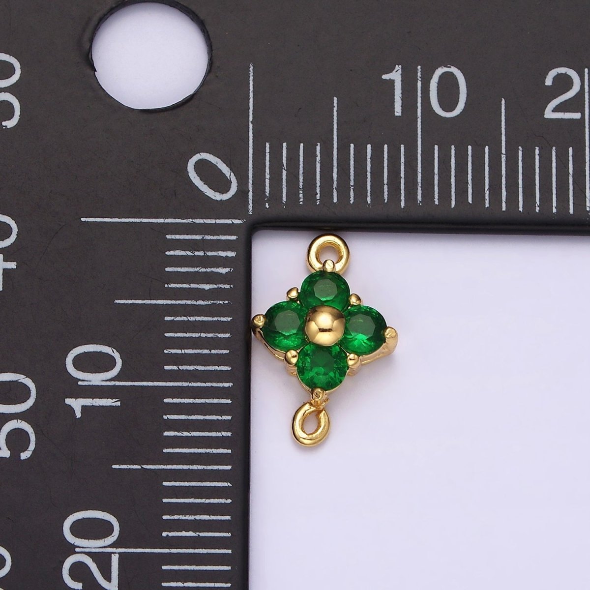 24K Gold Filled Pink, Green CZ Quatrefoil Clover Connector | G808 G809 - DLUXCA