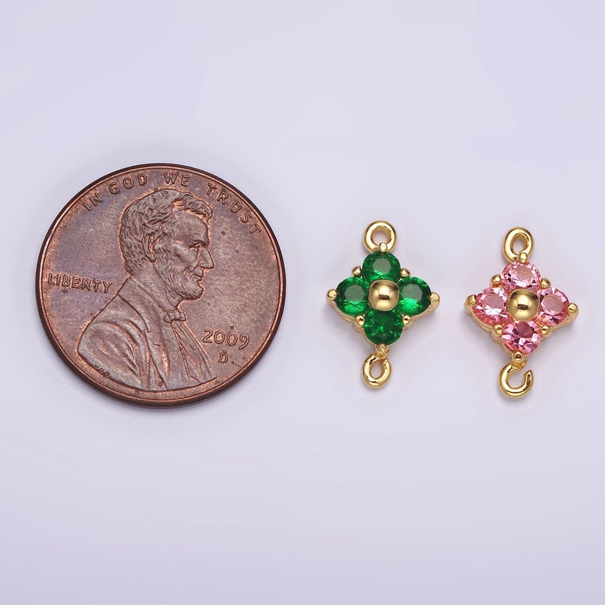 24K Gold Filled Pink, Green CZ Quatrefoil Clover Connector | G808 G809 - DLUXCA