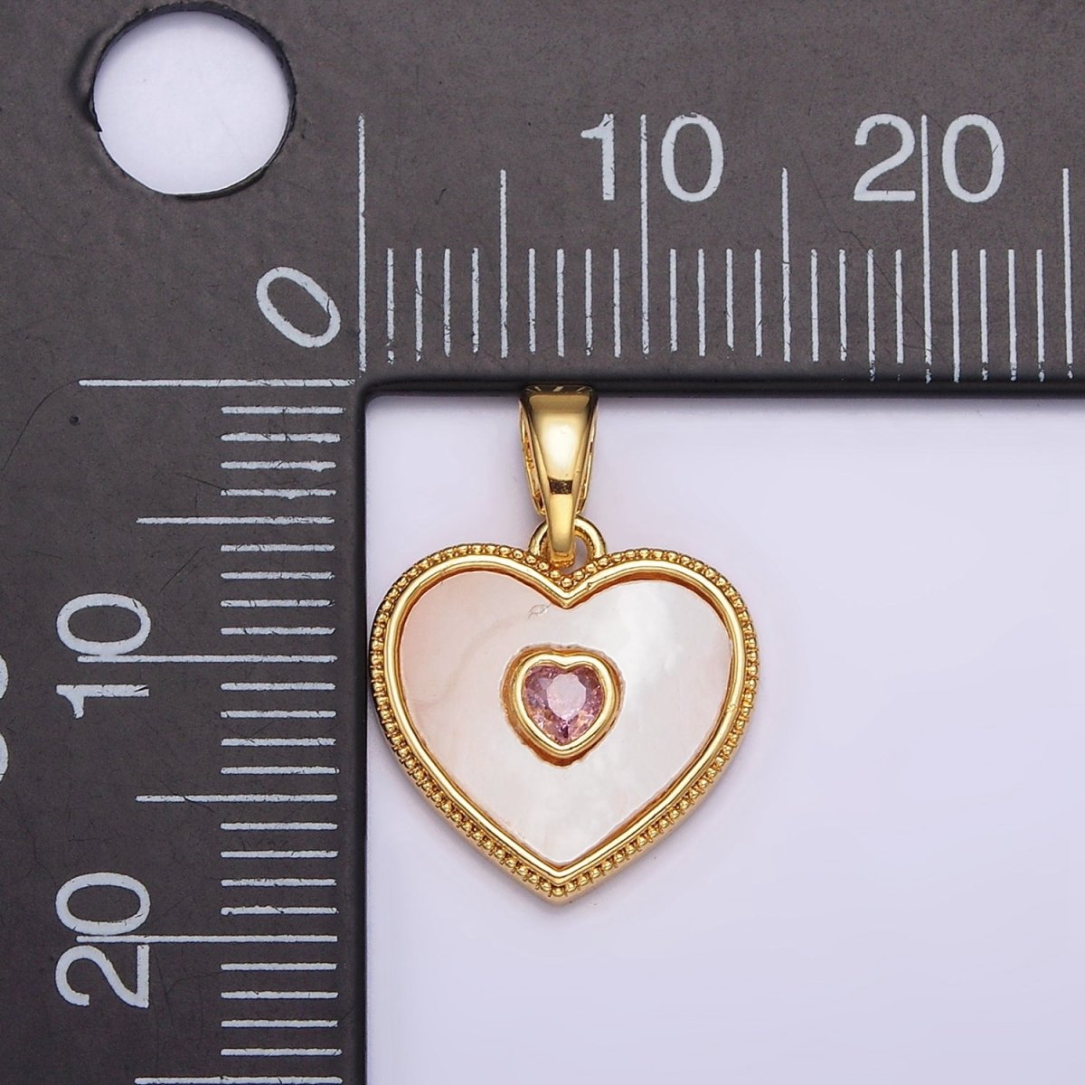 24K Gold Filled Pink, Green CZ Shell Pearl Beaded Heart Pendant | AA573 AA574 - DLUXCA