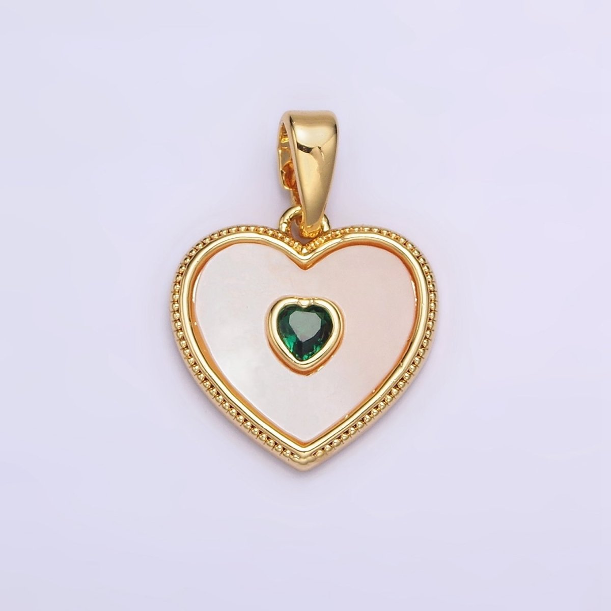 24K Gold Filled Pink, Green CZ Shell Pearl Beaded Heart Pendant | AA573 AA574 - DLUXCA