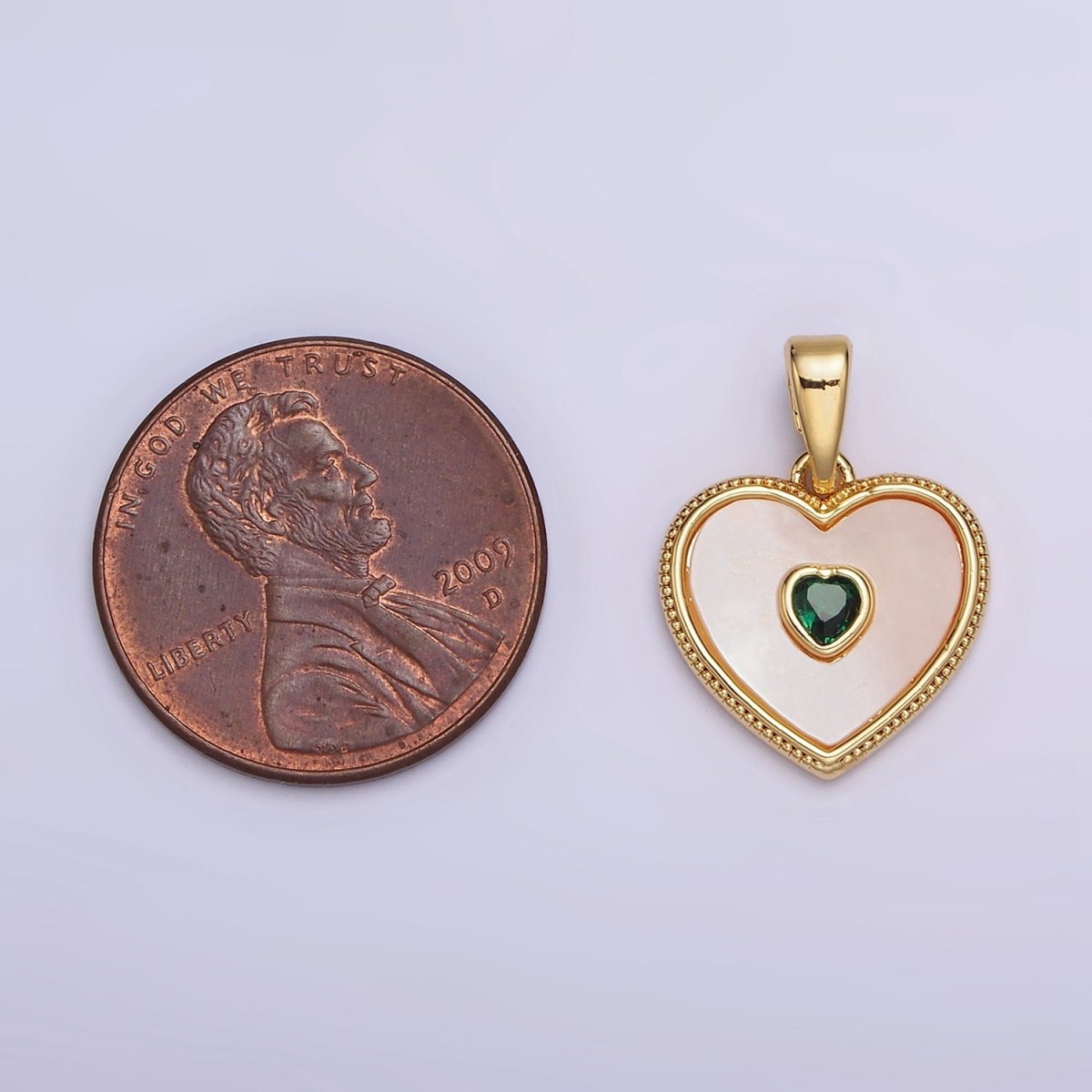 24K Gold Filled Pink, Green CZ Shell Pearl Beaded Heart Pendant | AA573 AA574 - DLUXCA