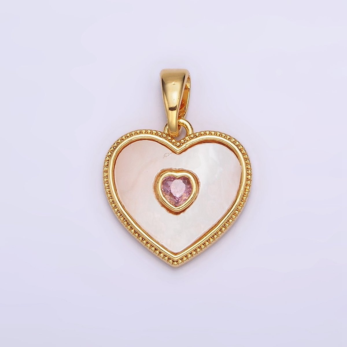 24K Gold Filled Pink, Green CZ Shell Pearl Beaded Heart Pendant | AA573 AA574 - DLUXCA