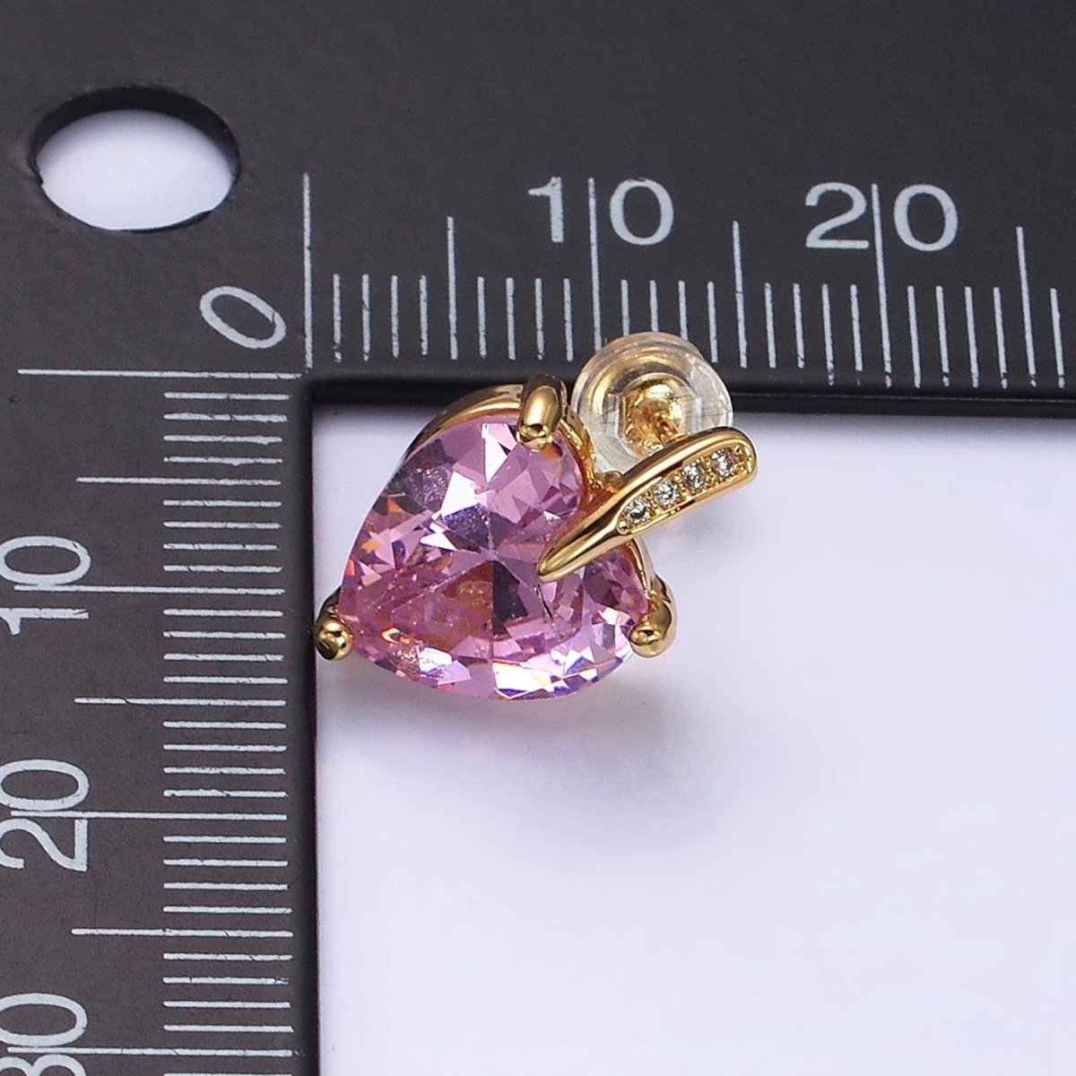 24K Gold Filled Pink Heart CZ Micro Paved Stud Earrings in Gold & Silver | AB308 AD1140 - DLUXCA