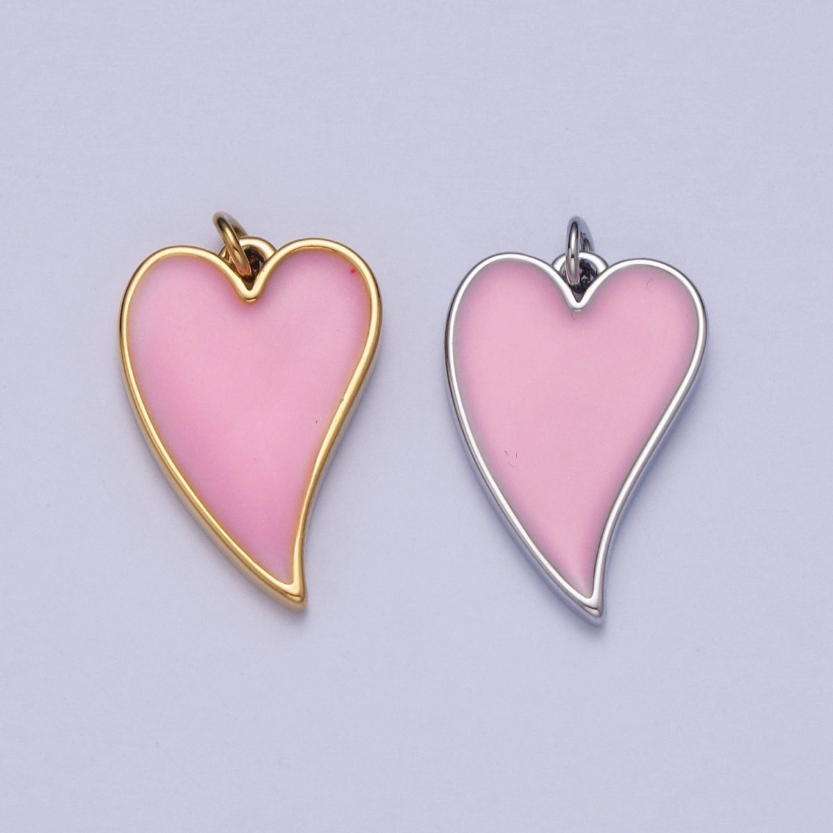 24K Gold Filled Pink Heart Enamel Charm For Valentine Love Jewelry in Gold & Silver | X-805 X-806 - DLUXCA
