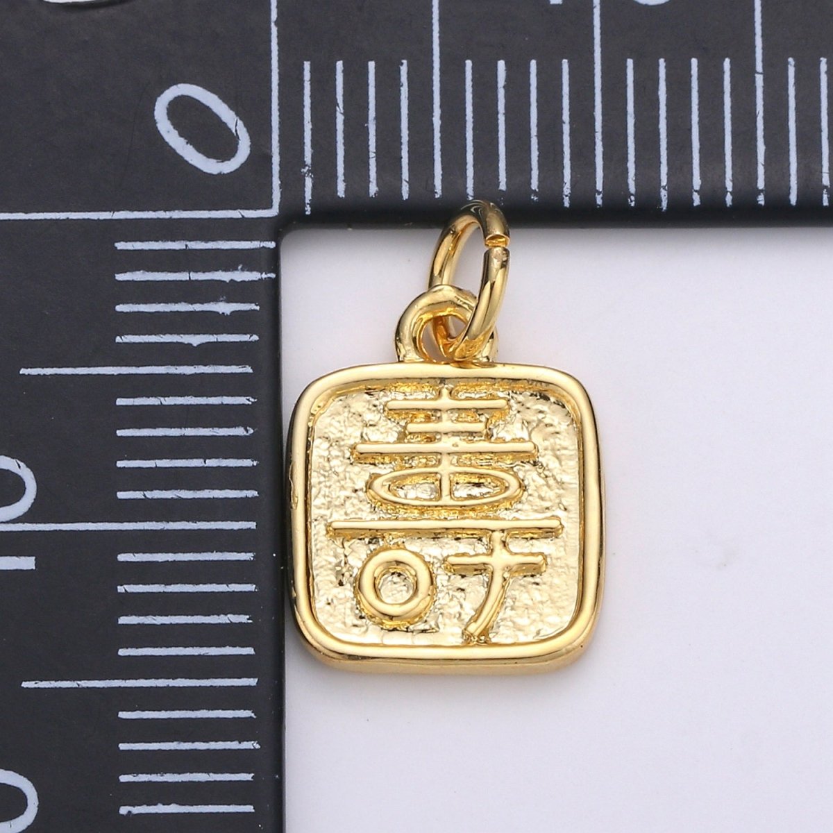 24K Gold Filled Protection Charm Longevity Shou Chinese Character Charm E-013 - DLUXCA