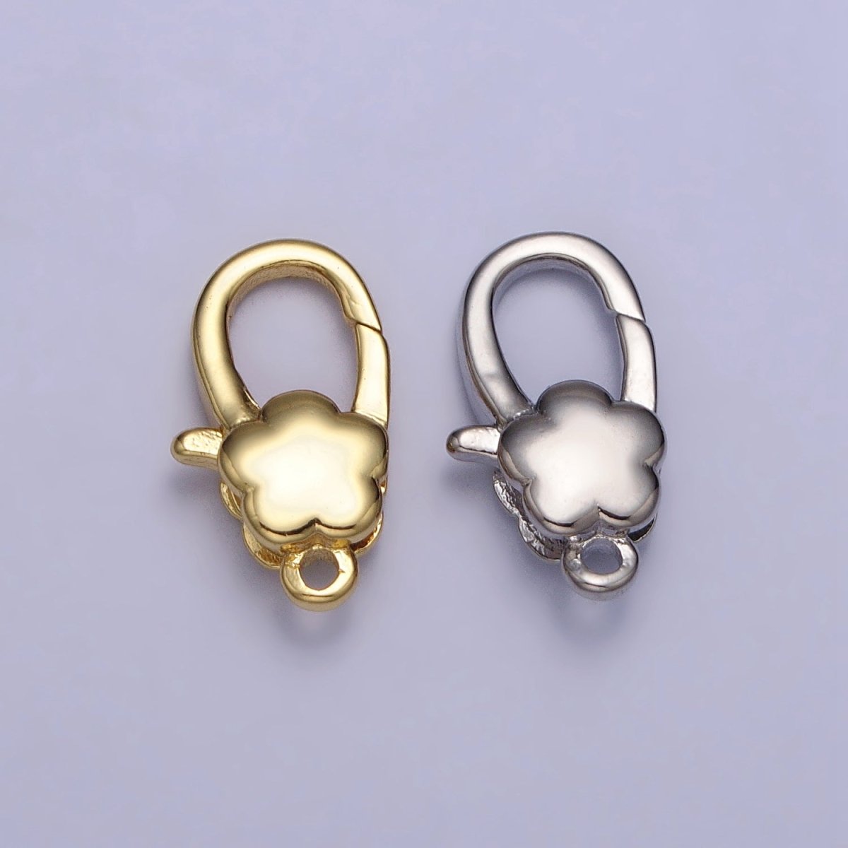 24K Gold Filled Puffed Flower Oval Lobster Clasps Closure Supply in Gold & Silver | Z-125 Z-126 - DLUXCA