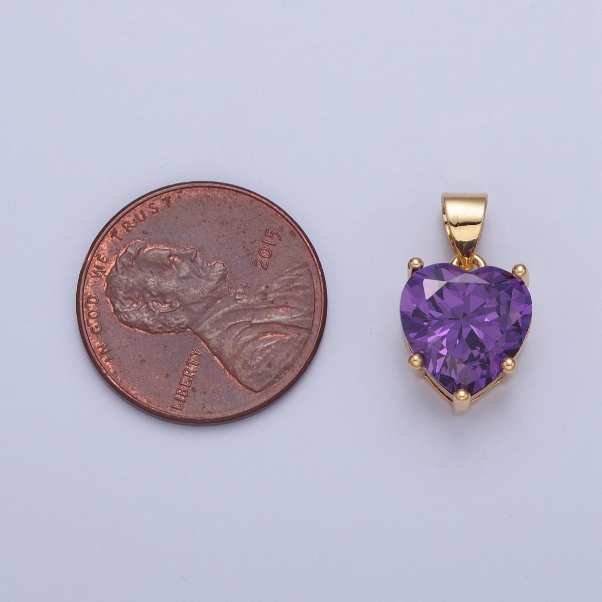 24K Gold Filled Purple Amethyst Heart Cubic Zirconia CZ Pendant H-216 - DLUXCA