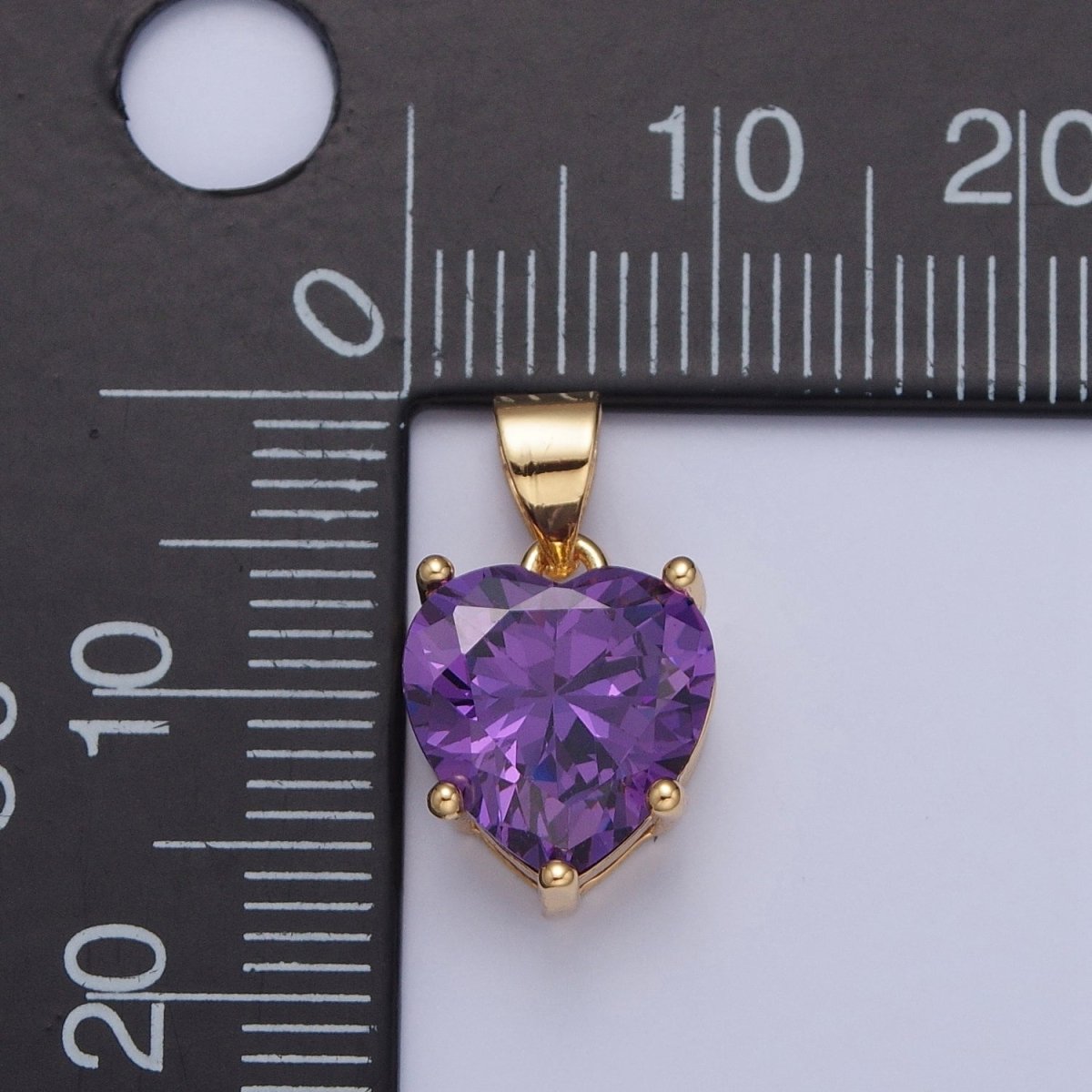 24K Gold Filled Purple Amethyst Heart Cubic Zirconia CZ Pendant H-216 - DLUXCA