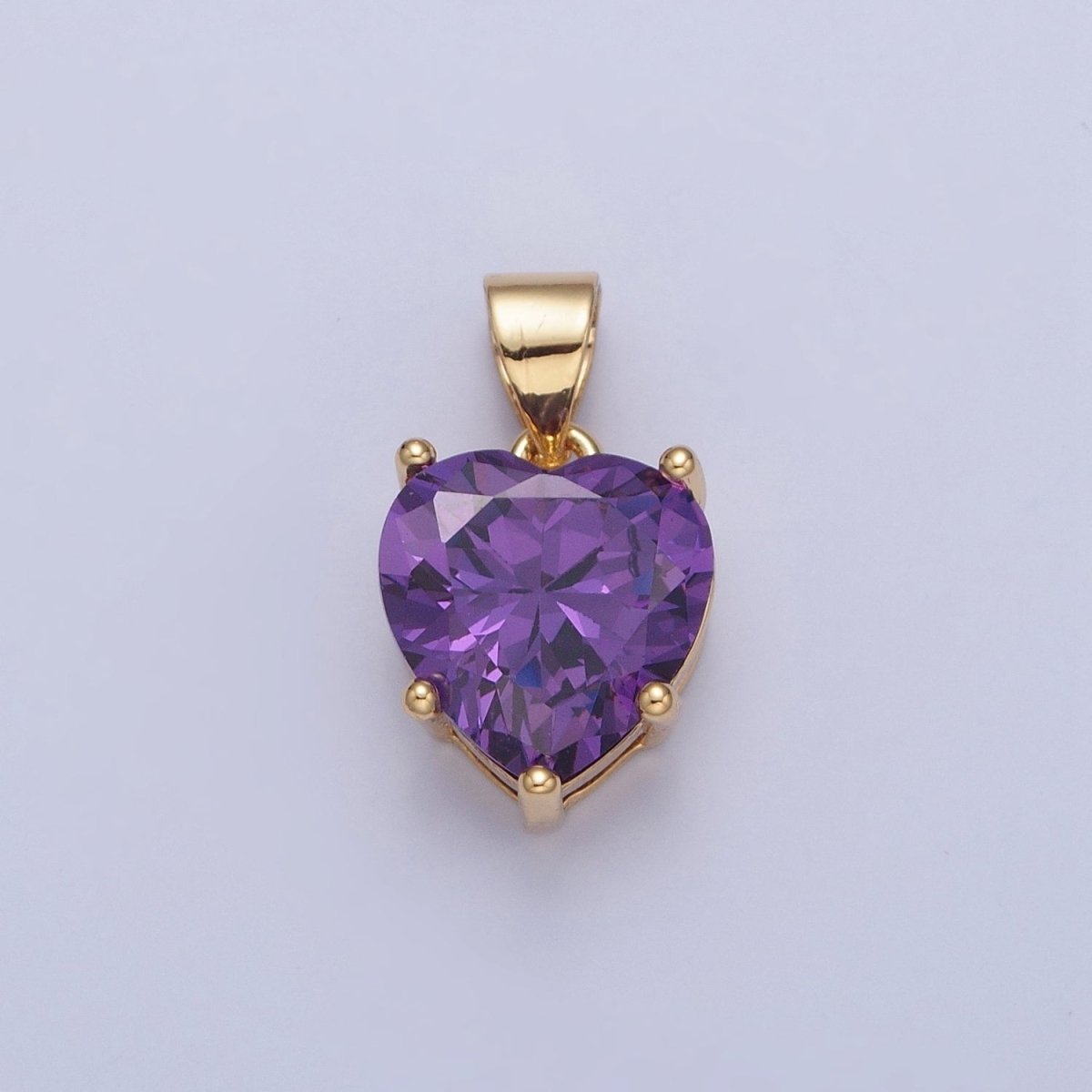 24K Gold Filled Purple Amethyst Heart Cubic Zirconia CZ Pendant H-216 - DLUXCA