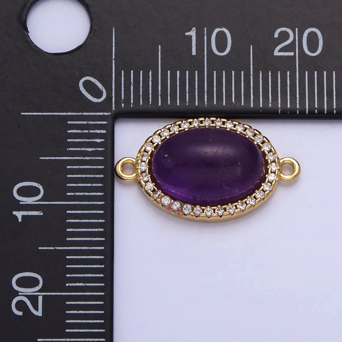 24K Gold Filled Purple Amethyst Natural Gemstone Micro Paved CZ Oval Connector | AA820 - DLUXCA